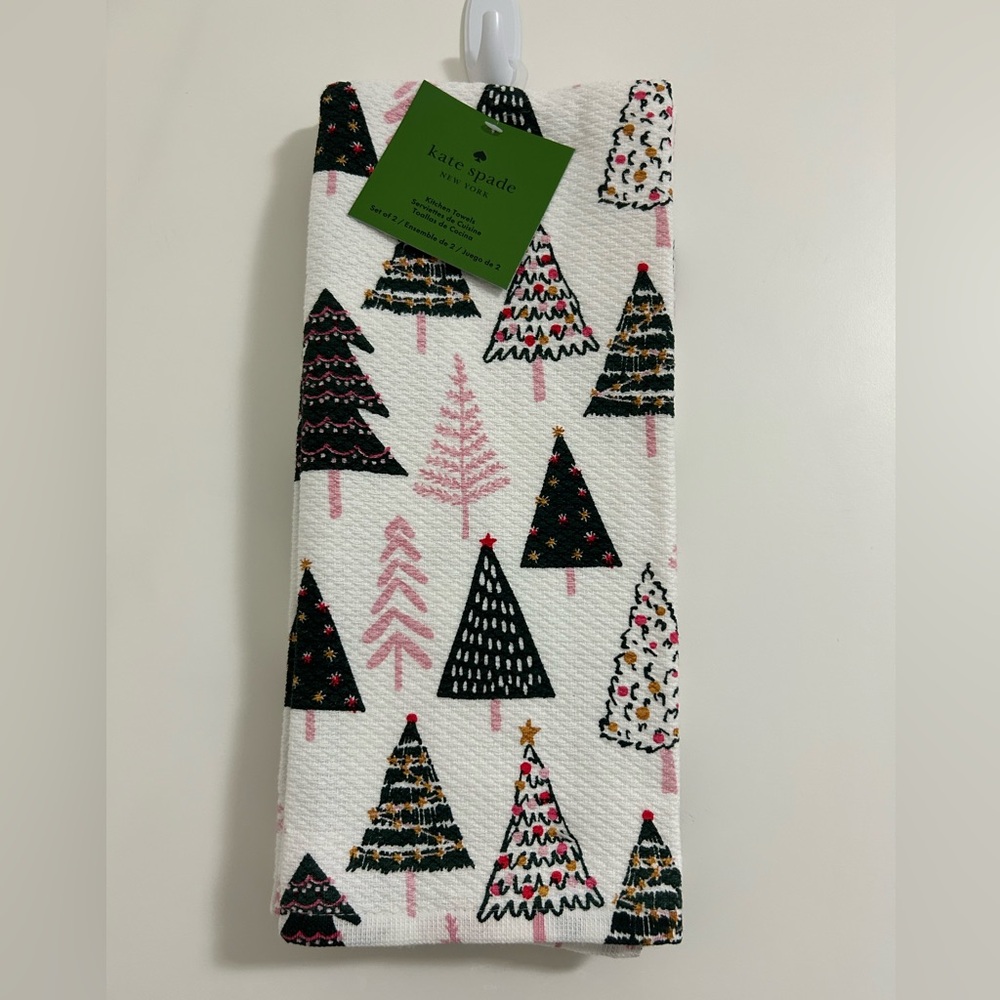 ⭐️ 2/$50 Kate Spade Christmas Kitchen Towels Festive Holiday Trees Dish Towels